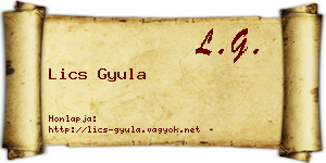 Lics Gyula névjegykártya